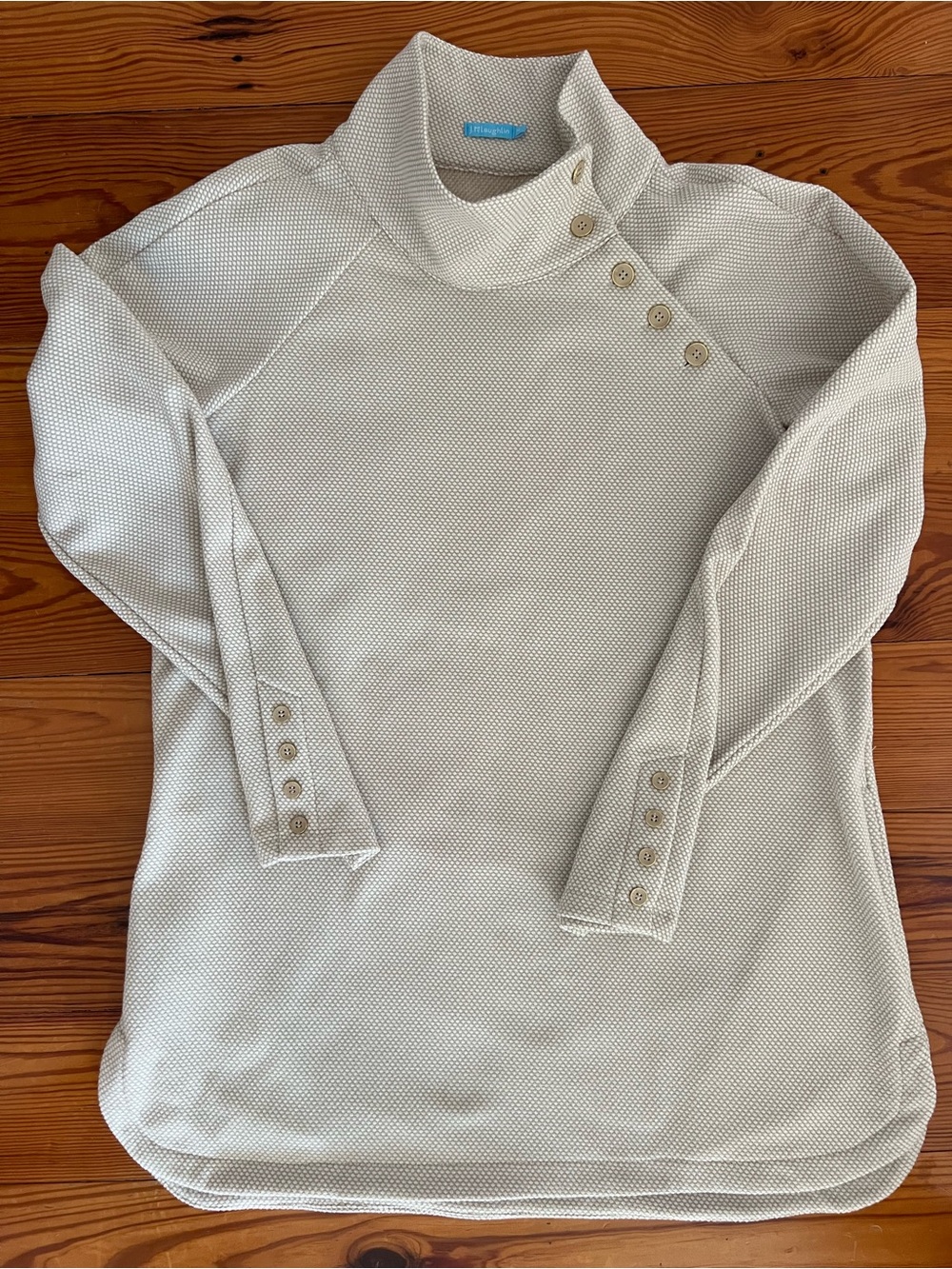 J. McLaughlin Button-Accent Cream Cowl-Neck Tunic Sweater with Pockets